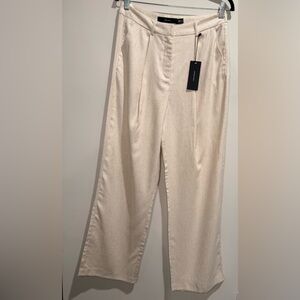 Vero Moda Pleated Wide Leg Linen Blend Trousers Neutral Cream Size 38 NWT
